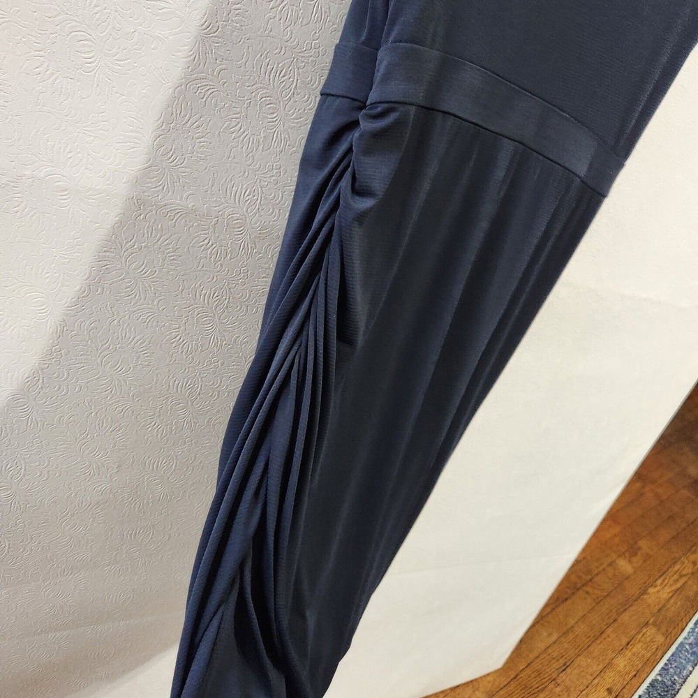 Ann Taylor Microstripe Dark Ruched Knee Length Stretch Career Dress Sz 12 Large - Picture 9 of 14